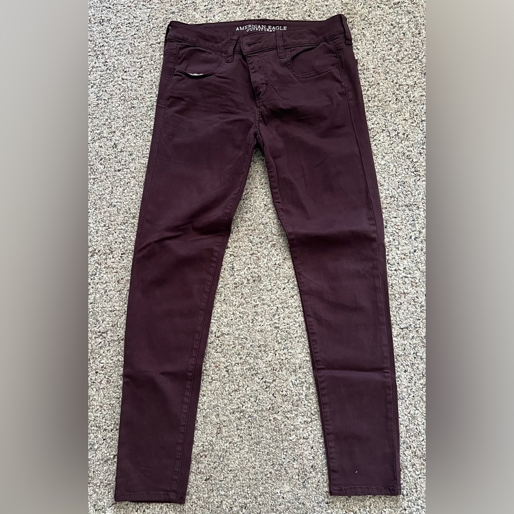American Eagle Women Burgundy Color Jeggings - Super Stretch